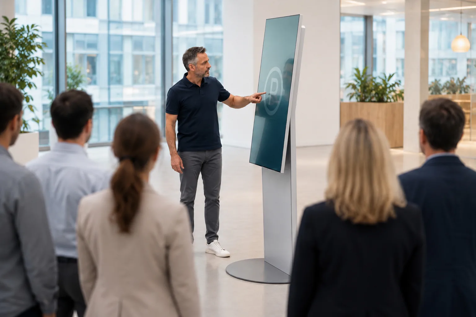 Moderierte Präsentation an einem PRESENTER vor einer kleinen Gruppe